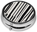 Black & White Stripe Printed Pill Organizer,Round Travel Pill Organizer Mini Medicine Pill Box for Purse Iron Plating