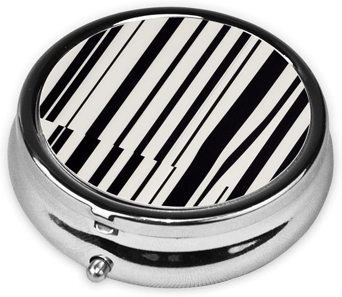 Black & White Stripe Printed Pill Organizer,Round Travel Pill Organizer Mini Medicine Pill Box for Purse Iron Plating