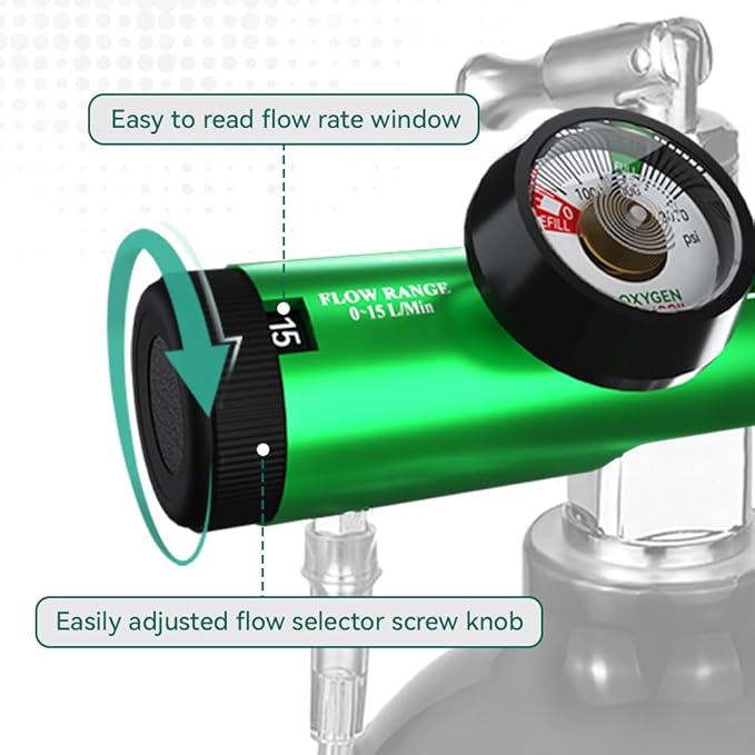 Oxygen Regulator for Oxygen Tank CGA870 Connection, Adjustable Flow 0-15 LPM, Portable Oxygen Tank Regulator Brass Sleeve Design (1)