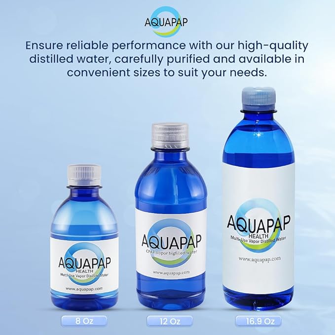 AQUAPAP 16.9 Ounce 12 Pack Vapor Distilled CPAP Water | 2-3 Nights per Bottle |for use with Resmed Machines