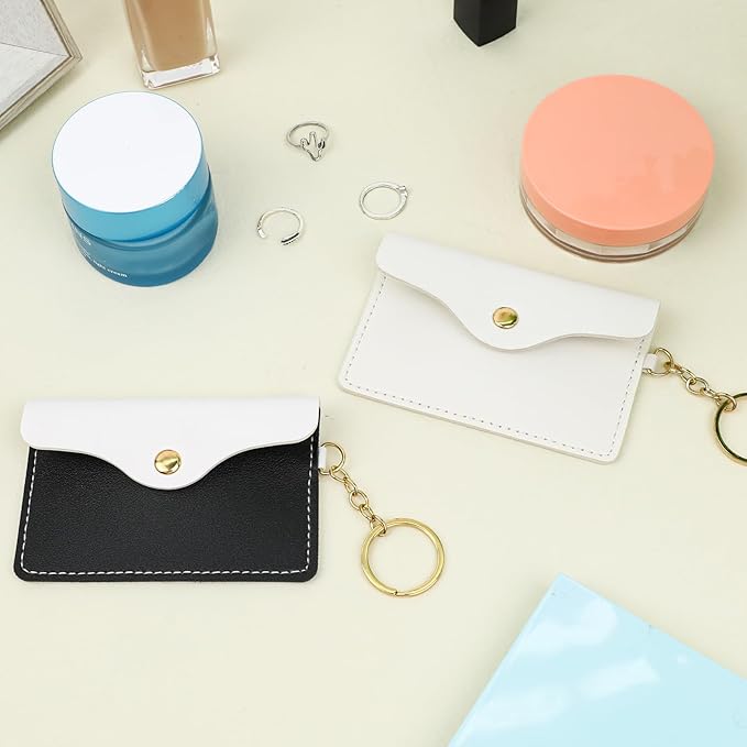 Mozeat Lens 2 Pack Birth Control Pill Case Sleeve Packet PU Leather Wallet Pill Holder Birth Control Case with Snap Closure and Keyring Contraceptive Medicine Holder for Travel Bag Backpack