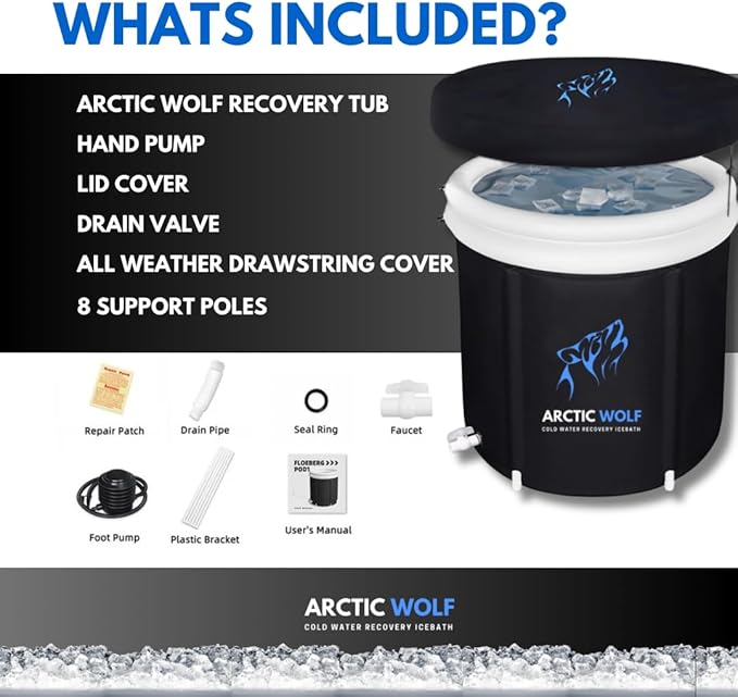 Cold Plunge Tub, 2024 Premium Cold Water Therapy Tub for Recovery, Wellness, Athletes. Polar Plunge Ice Bath Bathtub, Outdoor Foldable Inflatable Portable Ice Bath Tub, Black