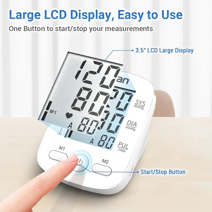 Scian Blood Pressure Monitor Upper Arm for Home Use, Automatic Blood Pressure Arm Cuff with Large Cuff 8.7"-16.5", Large LCD Display, 2 User 180 Memory, USB Cable (White)