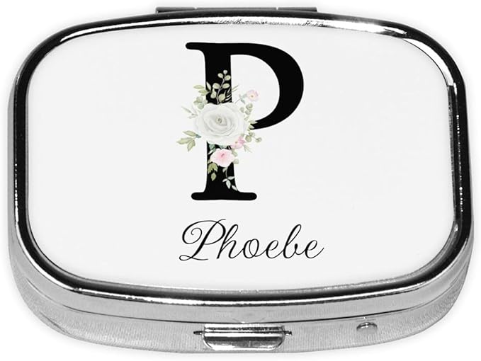 Custom Pill Box Personalized Square Small Pill Case with Mirror Add Your Photo Text Logo Name Decorative 2 Compartment Portable Metal Medicine Container Vitamin Organizer for Pocket Purse Travel (P)