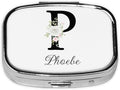 Custom Pill Box Personalized Square Small Pill Case with Mirror Add Your Photo Text Logo Name Decorative 2 Compartment Portable Metal Medicine Container Vitamin Organizer for Pocket Purse Travel (P)