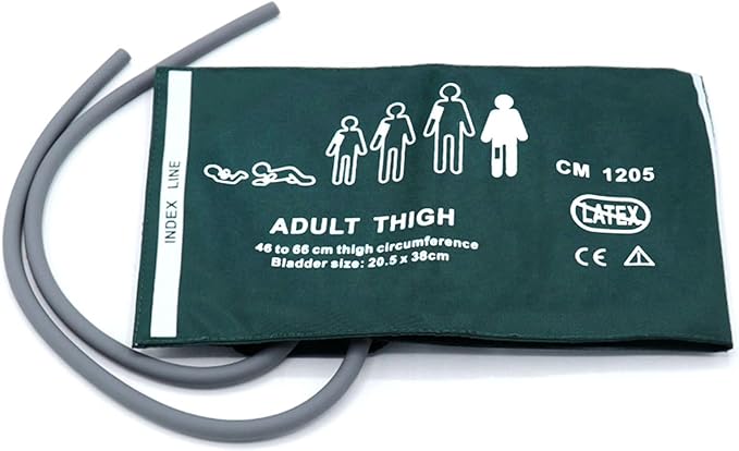 Blood Pressure Nylon Cuff with 35cm Dual Tubes for Adult Thigh 46-66 cm, Reusable Replacement NIBP Cuff with Inner Airbag for BP Monitor Machine, No Connector