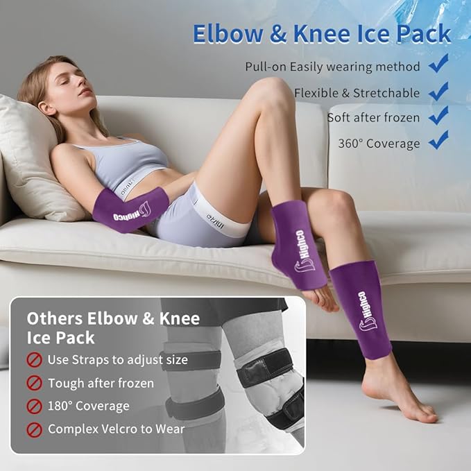 Pack of 1,Elbow Gel Ice Packs Freeze Sleeve for Injury Hot & Cold Compression,360° Coverage Ice Knee Sleeve Cold Wrap for Sprains, Arthritis, Elbow Pain, Tendonitis(Dark Purple, S)