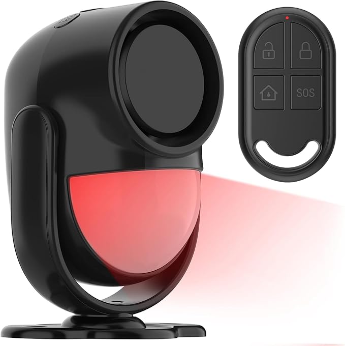 Luckydeer 125dB Loud Motion Sensor Alarm with 328ft Remote Control (40ft PIR Detector, 3*AA Batteries), Indoor Wireless Infrared Security Motion Detector with Siren for Home/Shed/Garage/Van (Black)