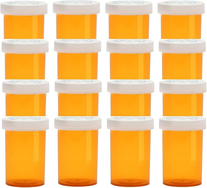 Empty Plastic Medicine Pill Bottles with Child Resistant Caps, 30 Dram Amber Plastic Vial Travel Pill Case Organizer, Pack of 12 (30 Dram)