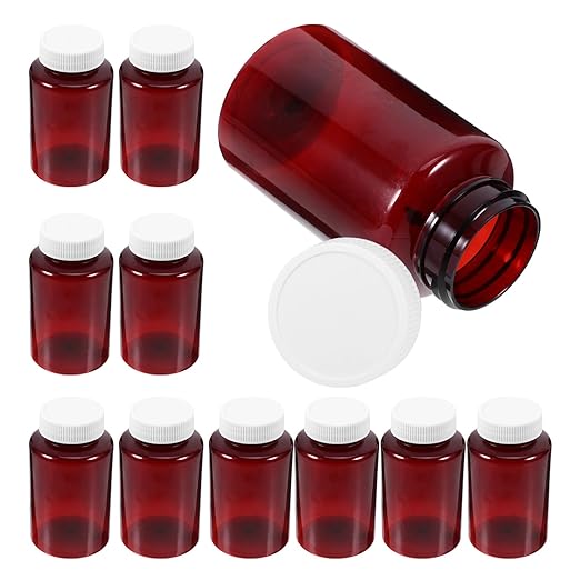 Cute Brown Plastic Pill Bottle 200ml Large Capsule Container Empty Medicine Bottles Sealing Caps