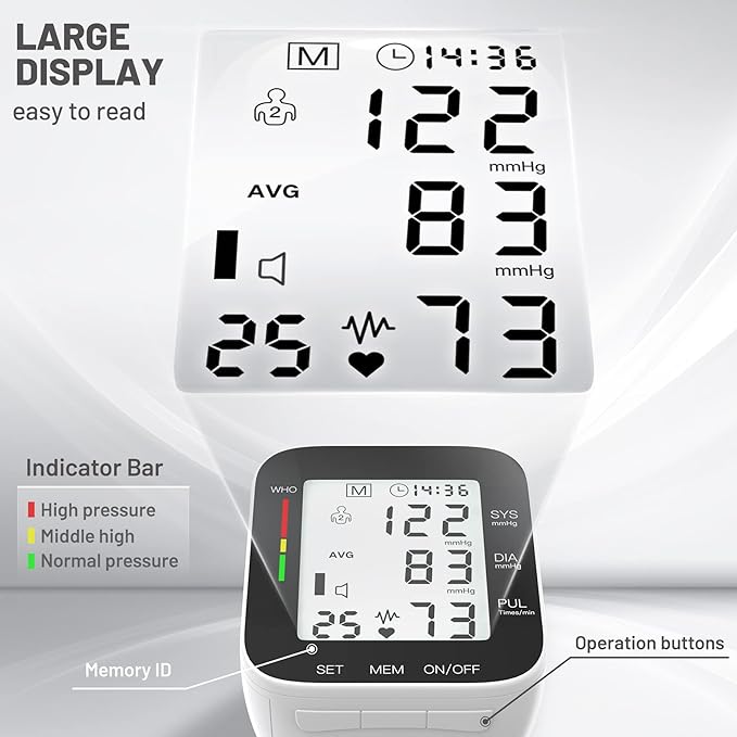 Wrist Blood Pressure Monitor Automatic Large LCD Display Adjustable Wrist Cuff Automatic Dual 99 Reading Memory Automatic Digital BP Machine for Home Use