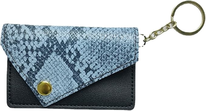 Birth Control Pill Case Snakeskin Print Keychain Envelope Shape(Blue)