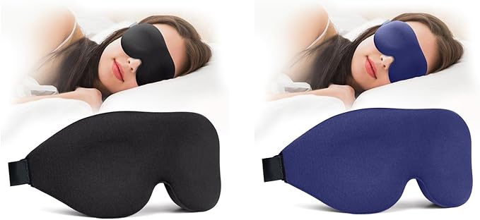 Sleep Mask for Side and Back Sleeper, Super Soft Relaxing Eye Mask for Sleeping Padded with Memory Foam, 100% Light Blocking Blindfold (Black & Blue)