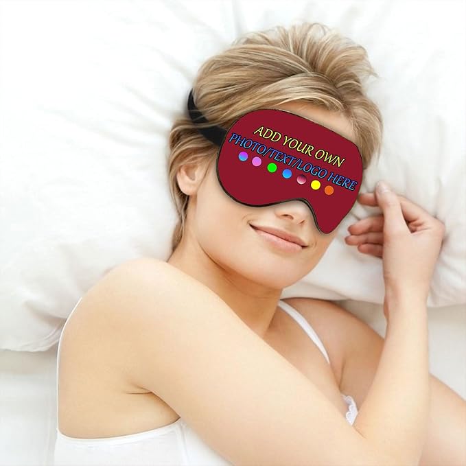 Personalized Eye Mask, Custom Eyeshade Blindfold Add Your Design Image Text Customized Eye Cover with Adjustable Strap for Sleeping Travel Work Naps Blocks Light, Dark Red