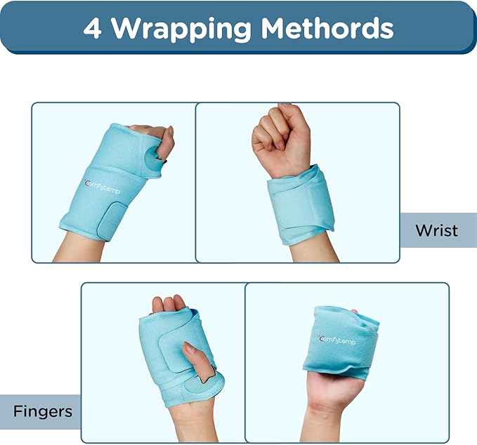 Comfytemp Wrist Ice Pack Wrap for Carpal Tunnel Relief, Wrist Brace for Hand Pain, Gel Ice Packs for Injuries Reusable, Hot Cold Compression for Tendonitis, Tenosynovitis