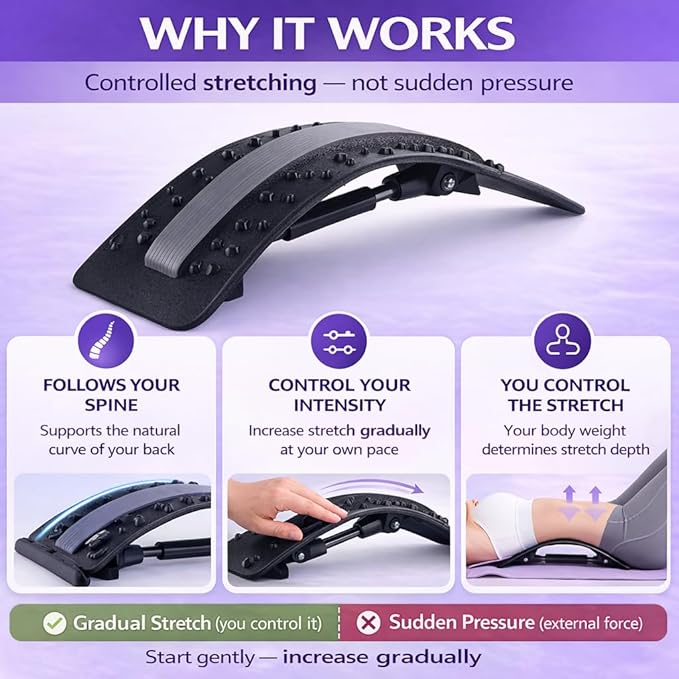 YAJIACLONE Back Stretcher for Lower Back, Adjustable Lumbar Support Board, Manual Spine Stretch Tool for Daily Use, Portable Device (Not a Massage Device)
