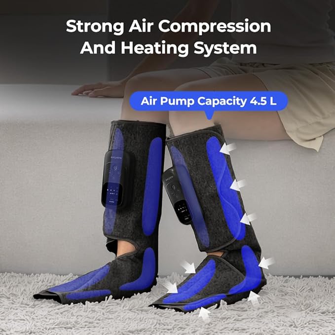 HuBDIC HubiCare Cordless Calf and Feet Massager with Heat and Air Compression for Circulation and Pain Relief, 5 Modes with 5 Intensities, Reduce Swelling, Muscles Relaxation Device (Black)