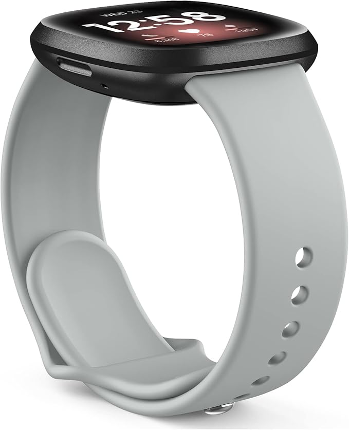 AK Silicone Bands Compatible With Fitbit Versa 4, Sense 2 - Soft Replacement Straps for Versa 3, Sense Smart Watch (Gray)