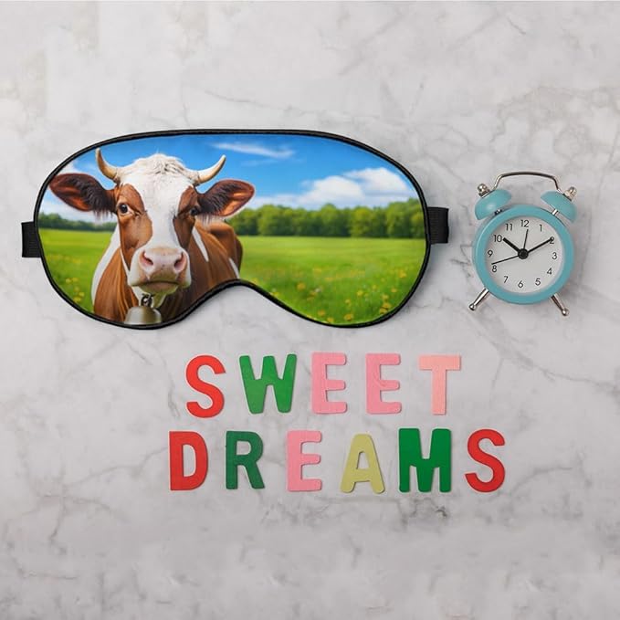 Cows Sleep Mask Eye Mask Fresh Grass Blue Sky White Clouds Sleep Mask Light Blocking Adjustable Smooth Soft Eye Masks for Women Deep Rest Travel