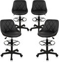 Small Rolling Stool with Backrest - 360° Swivel Chairs with Wheels, Adjustable Height Footrest Armless Vanity Chair, Thickened Seat Cushion Stool Chairs for Spa, Shop, Salon, Massage, Black, 4 Pack