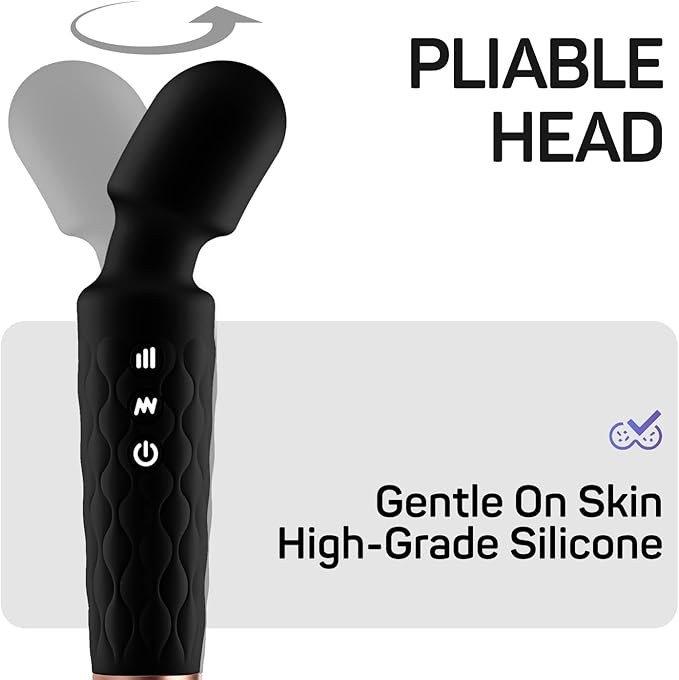Personal Massager - 4H Max Runtime & Ultra-Quiet - Waterproof - 20 Modes 8 Speeds for Deep Tissue Back Massage, Post-Workout Recovery and Neck Muscle Relaxation（Black）