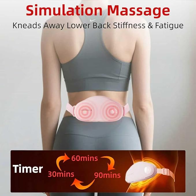 Portable Heating Pads for Period Cramps Simulator, Cordless Menstrual Heating Pad with 9 Heat Levels and 9 Massager Modes for Back Pain, Fast Heating Belt for Waist Relief,Gifts for Women Girls, Pink
