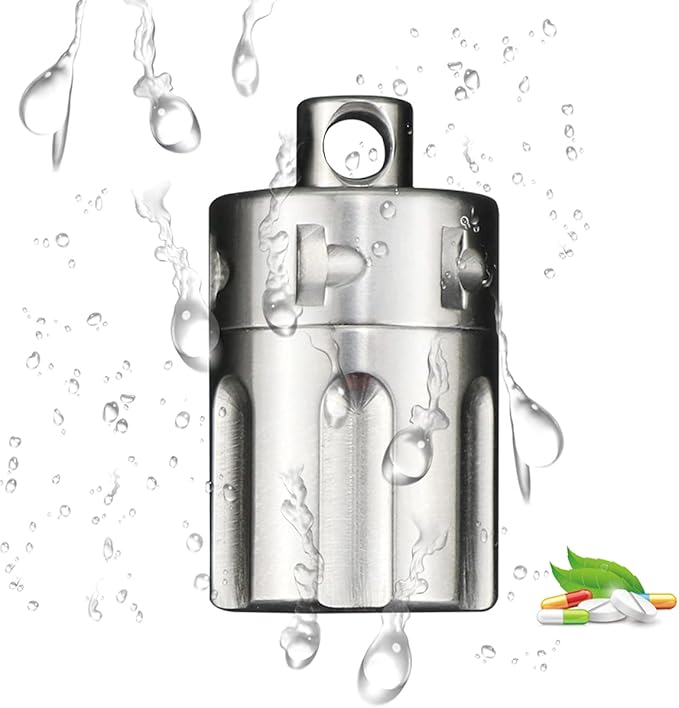 Titanium Pill Container Micro, Outdoor EDC Pill Bottle, Waterproof Pill Container Keychain Necklace Survival Pill Capsule, Mini Pill Holder for Travel Daily Pocket & Purse