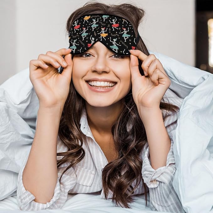 Dancing Skull Sleep Mask Eye Mask Party Halloween Music Fun Headphones Black Sleep Mask Light Blocking Adjustable Smooth Soft Eye Masks for Women Deep Rest Travel