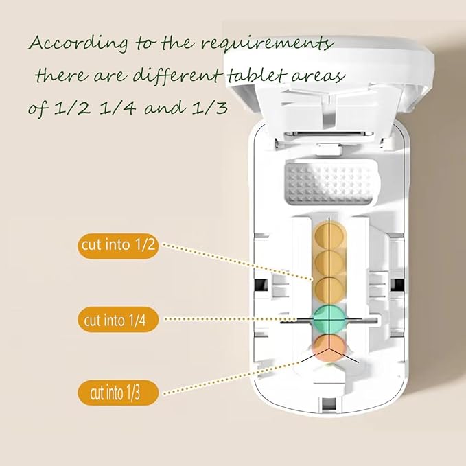 1/3 Pill Separator 1/4 Medicine Cutter with Grinding Function, Equipped with Cleaning Brush