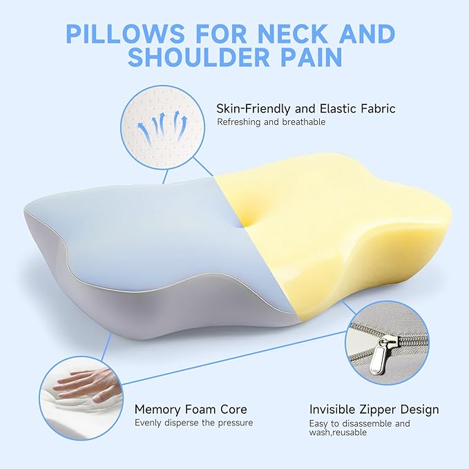 Ergonomic Neck Pillow for Sleeping, Breathable Snoring Memory Foam Pillows, Sleep Apnea Pillows for Neck Correcting/Cozy Rest/Deep Sleep/Fibromyalgia Pillow [Blue]