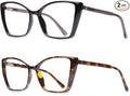 2 Pack Blue Light Blocking Glasses for Women, Oversized Trendy Cat Eye Computer Gaming Glasses Anti Glare & UV Glare RF6204 (Black + Coco Tortoise Cateye Frame)