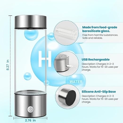 Hydrogen Water Bottle – Portable SPE/PEM Electrolysis Bottle, USB-Rechargeable, Antioxidant Rich H₂ Water for Hydration, Energy & Skin Health