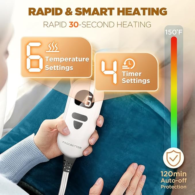 Graphene Heating Pad for Neck Shoulders Back, Weighted Electric Pad, 3X Deep Heating & Soft Flannel, 6 Heat Settings, 4 Timer Options, Machine Washable, 22"x18", Gifts for Women Men Mom Dad