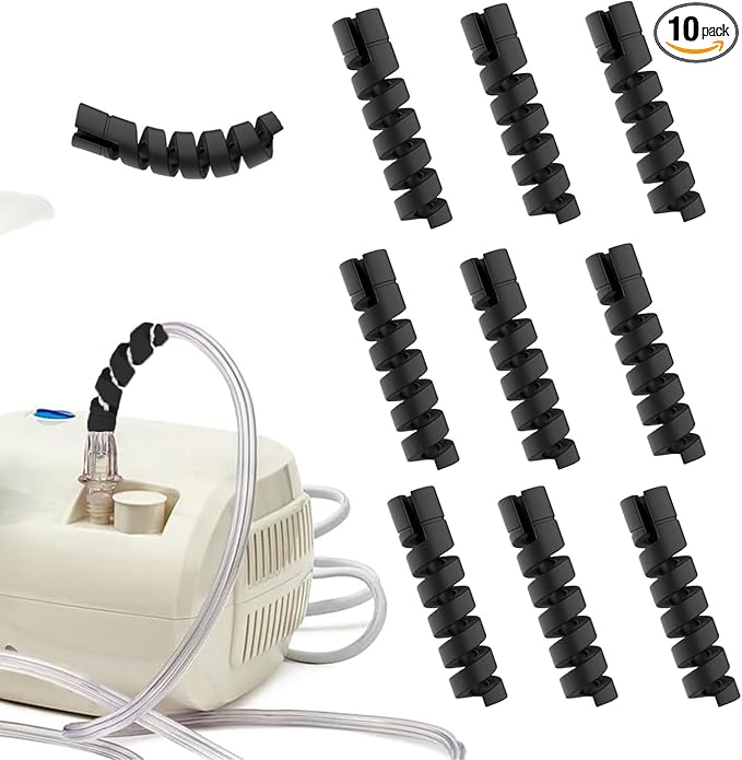 10 Pack Oxygen Tube Support Crimp Straightener for Oxygen Hose Keep Oxygen Hose from Kinking, for Portable Oxygen Concentrator Oxygen Hose Nasal Cannula（Black）
