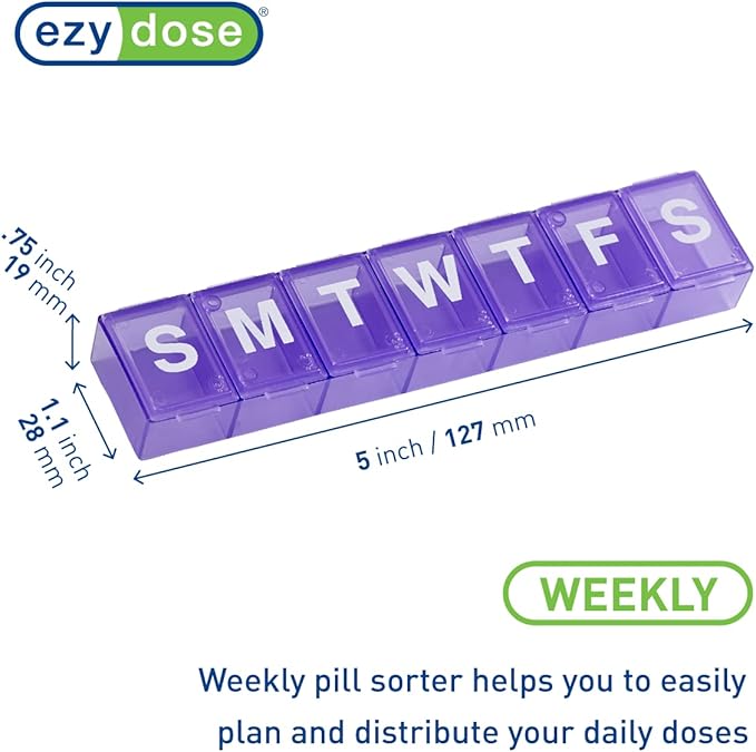 EZY DOSE Weekly (7-Day) Pill Organizer, Vitamin Planner, and Medicine Box Bundle - Medium Compartments, Green and Purple