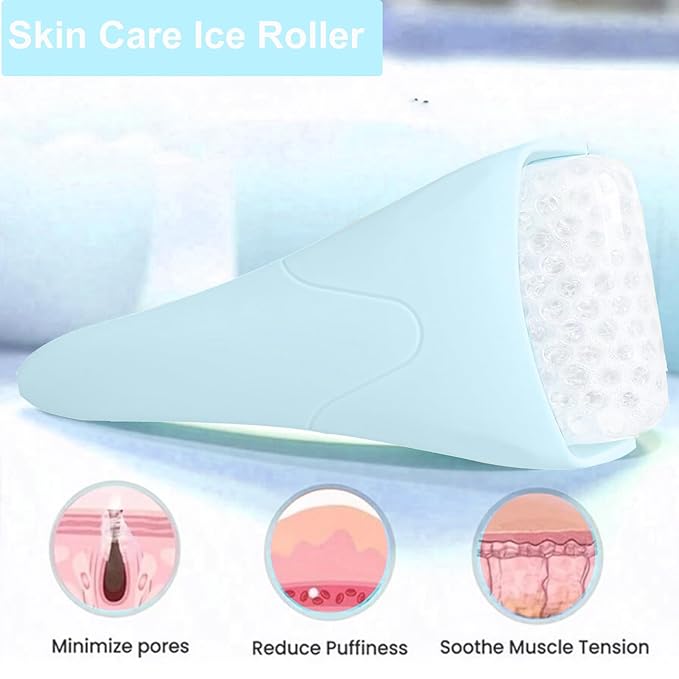 Ice Roller for Face, Face Roller-Cold Massage Stick for Cooling and Calming Puffiness Wrinkles Fine Lines - Skin Care Tools- Self Care Gifts for Women Men (Light Blue)