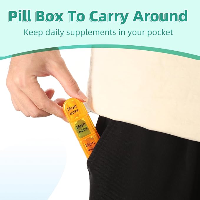 Daviky Pill Organizer 4 Times a Day, Weekly Pill Box Travel Pill Case, Daily Medicine Organizer 7 Day, Large Pill Container Holder to Hold Vitamins, Pills, Supplements (Cyan)
