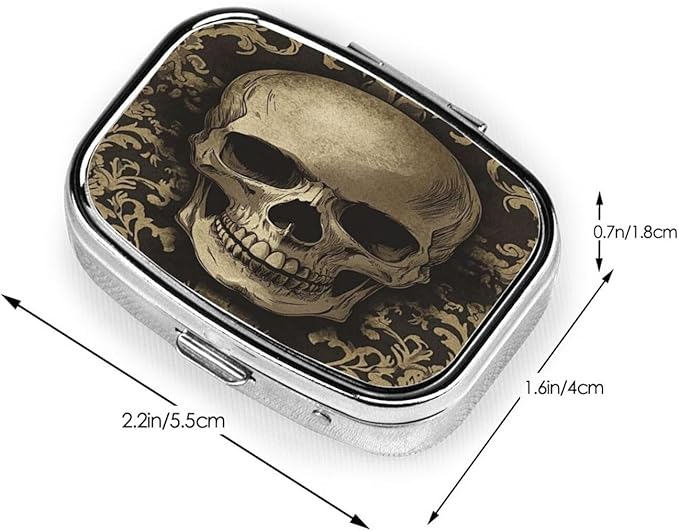 Gothic Wallpaper Skull Pattern Pill Case Pill Box Travel Pill Organizer Small Square Medicine Box for Purse & Pocket Gifts
