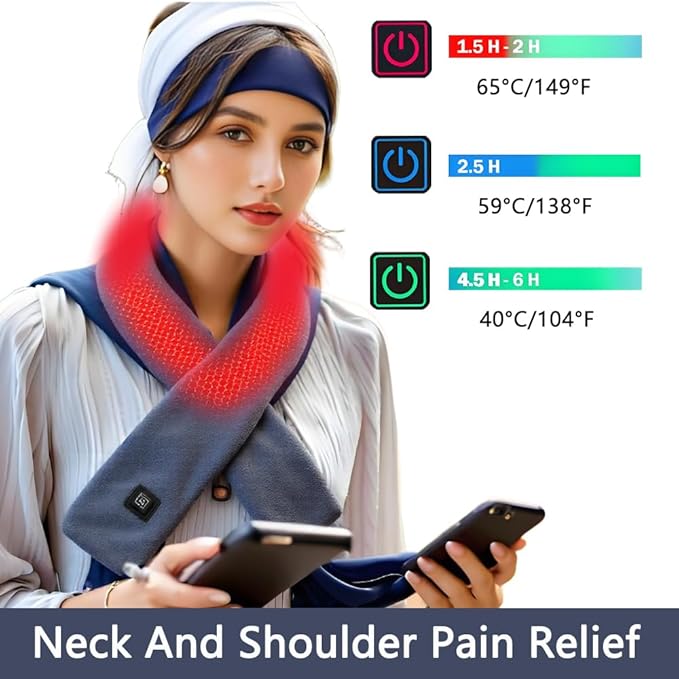 Heated Scarf with Tourmaline Stone - Heating Pad for Neck and Shoulders Pain Relief, Heat Pad for Muscle Relaxation & Tension Relief, Infrared Heated Scarf for Women with Rechargeable 10000mAh Power