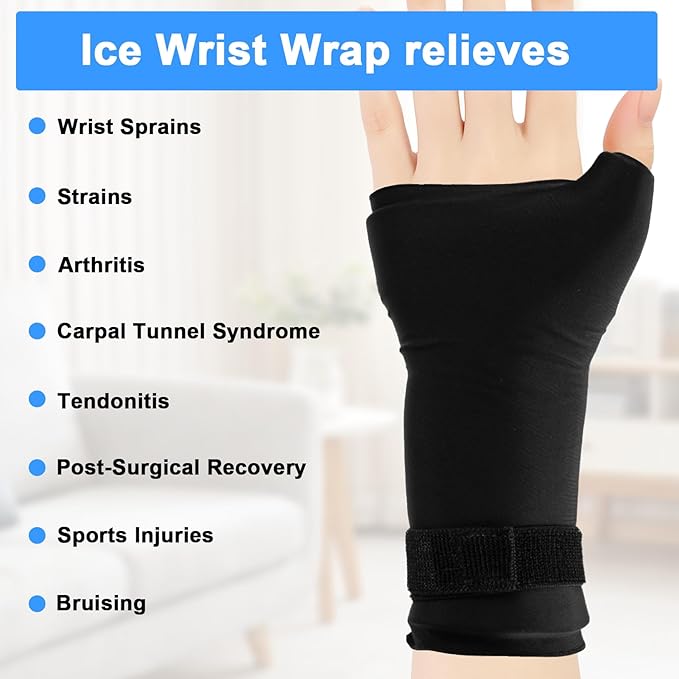 Wrist Ice Pack Wrap for Hand, Compression Hand Ice Pack for Thumb & Arm with Extended Coverage, Ice Wrist Wrap relieves Carpal Tunnel, Arthritis, Reusable Hot & Cold Therapy Gloves (1 Pcs)