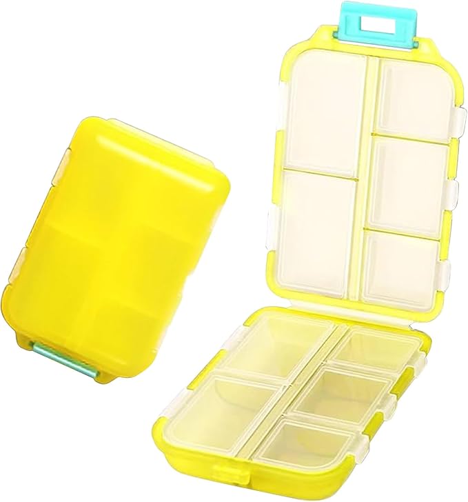 Travel Pill Organizer Portable Pocket Pill Case Small Pill Box for Purse Medicine Organizer Have 10 Compartments Storage Vitamin Fish Oil by INVODA (Yellow)