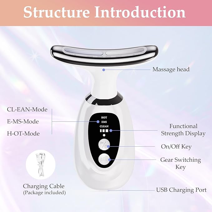 New Red-Light-Therapy-for-Face and Neck Massager Tool,7 Colors Adjustable Vibration and Thermals,Womens Skin Rejuvenation Lifting Facial Massager Tool for Toning,Glow Boost,Wrinkles
