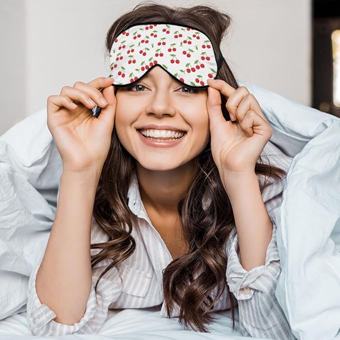 Red Cherries Eye Mask Sleeping Mask Lovely Ripe Cherry Sweet Fruit Sleep Masks Silky Soft Eye Cover for Women Men Shading Blindfold for Air Travel Sleeping