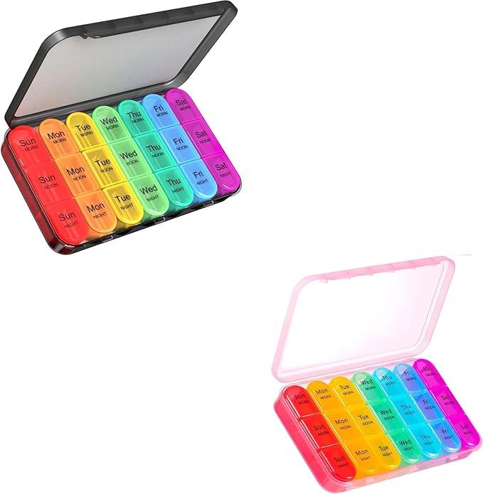 ASprink Blacke and Pill Organizer 3 Times a Day - Weekly Pill Organizer 3 Times a Day - Large Pill Box 7 Day Medicine Organizer Pill Case