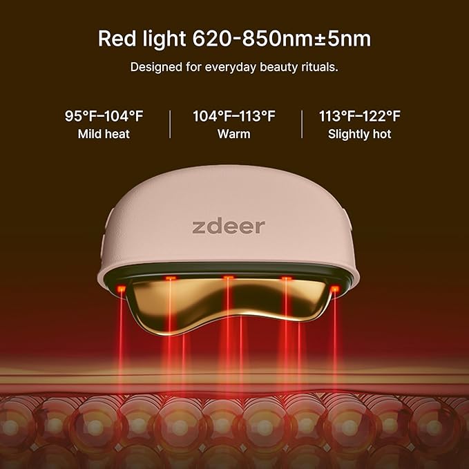 ZDEER LED Red Light Therapy Face & Neck Massager, Electric Heated Gua Sha Facial Sculpting Tool with Vibration, Skin Firming & Lifting Skincare Device, Pink, Includes 2 × 10ml Massage Oil