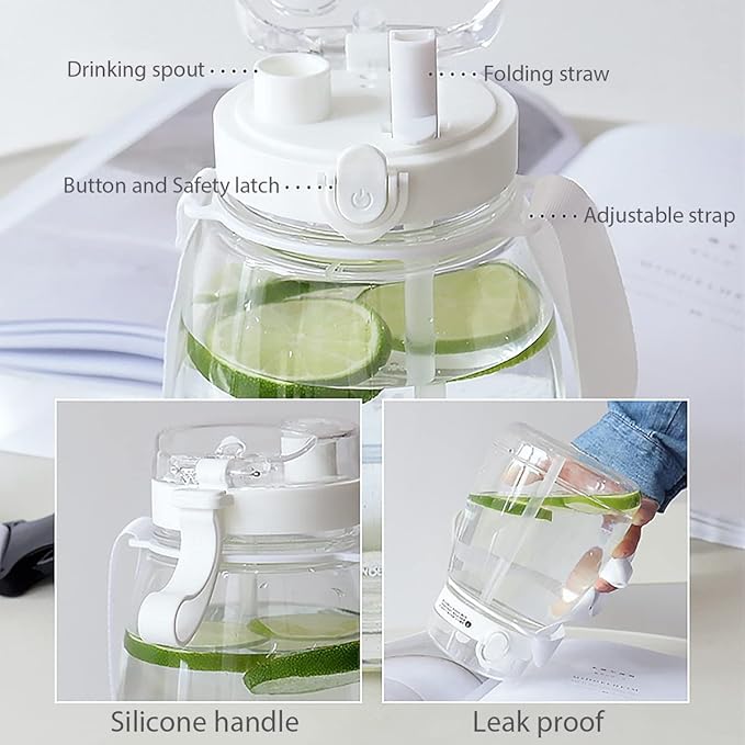 Clear Water Bottles with Straw 45oz Large Water Jug for Schools/Adults Aesthetic Girls Water Bottles for Gym/Sport/Motivational White Reusable Water Bottle