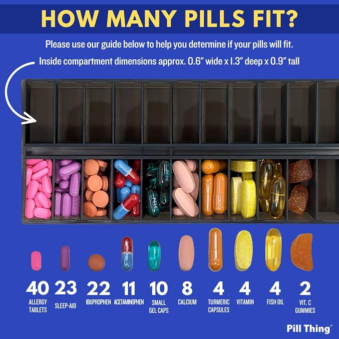 Once-a Day Monthly Pill Organizer Removable Lid for Easy Loading - Large Compartment Pill Box Medications for Entire Month Plus a Compartment for Extra Pills BPA Free