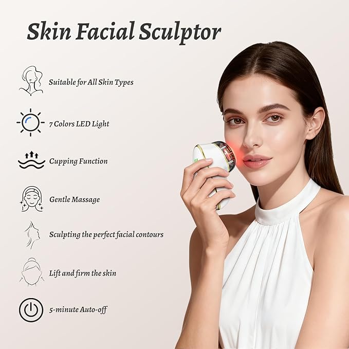 Red Light Therapy for Face,7 Color LED Lymphatic Drainage Massager Facial Cupping Suction for Skin Tightening, Face Lift Device