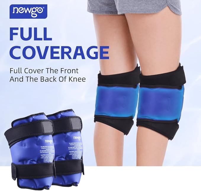 NEWGO Ice Pack for Knees Injuries Reusable, 2 Pack Knee Ice Pack Wraps Around Entire Knees for Replacement Surgery Recovery, Gel Cold Pack Wrap for Meniscus Tear, ACL, Swelling Pain Relief - Blue