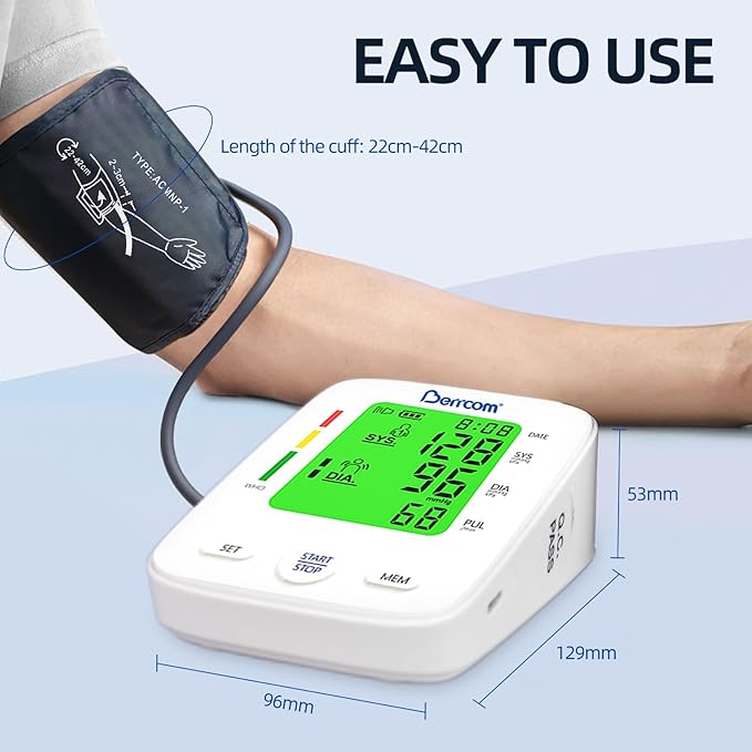 Berrcom Upper Arm Blood Pressure Monitor for Home Use, Automatic Digital BP Machine with Large LED Backlit Display, 2×99 Memory, Adjustable Cuff (8.7"-15.7"), Storage Bag